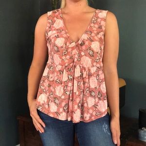 Lucky Brand Rustic Floral Pink Twist Tank